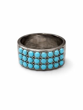 Guess Vintage Y2K Turquoise Cluster Sterling-Style Band Ring - Blue